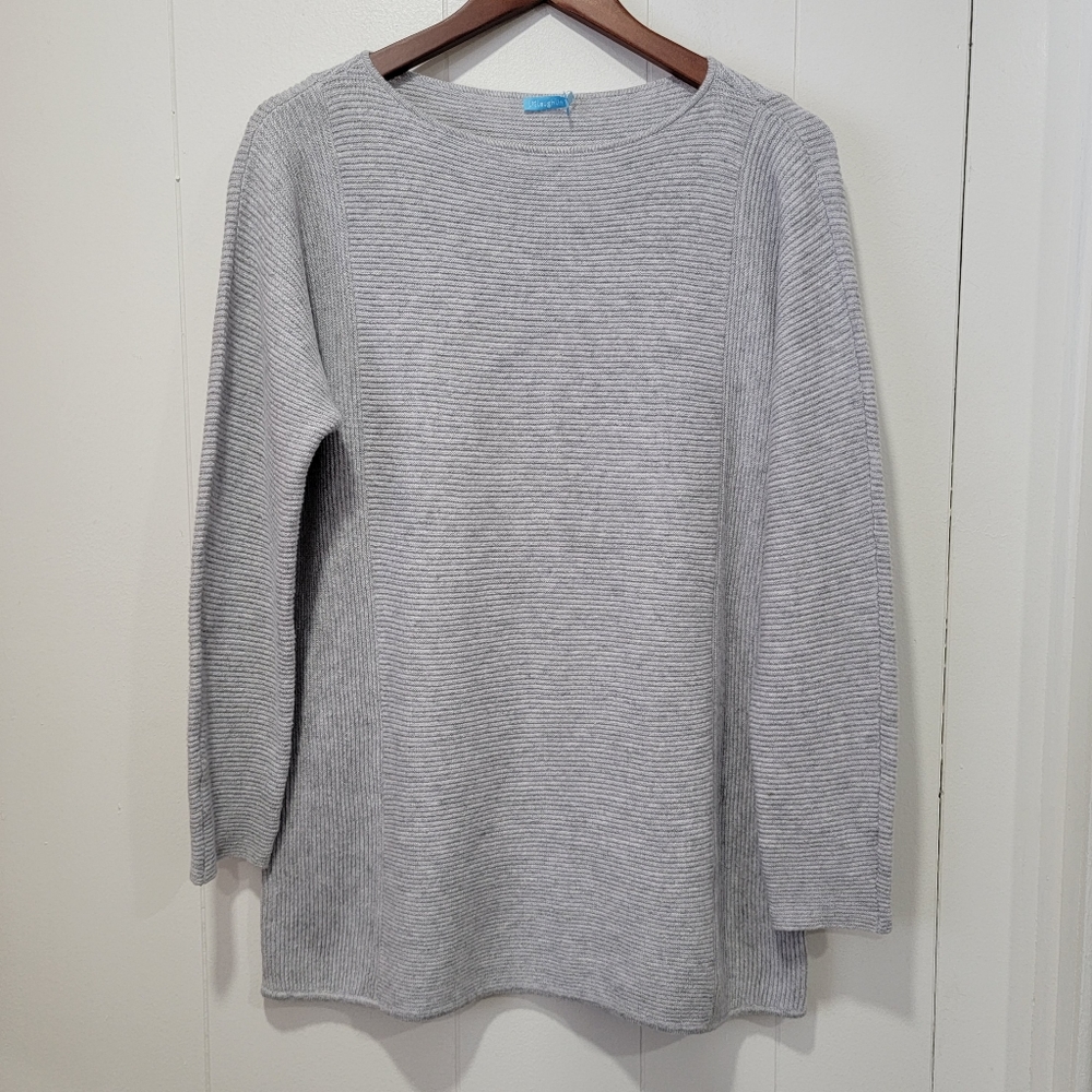 J.Mclaughlin Grey Ribbed Knit Cashmere Blend Sweater Size Small